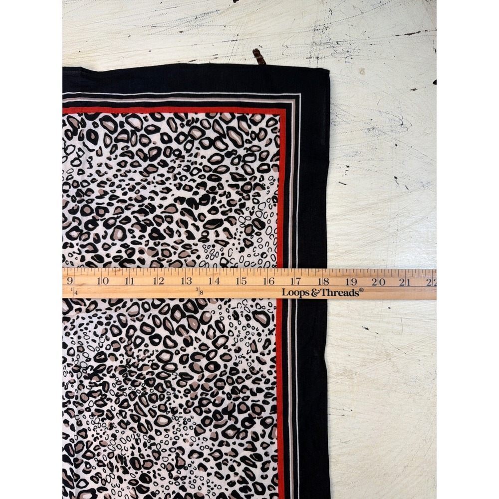 Brighton Scarf Womens OS Leopard Animal Print Square Cotton Black Red Trim - Picture 4 of 6